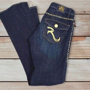 Rock & Republic Kasandra Dark Wash Denim Bootcut Studded Jeans Women's Size 6